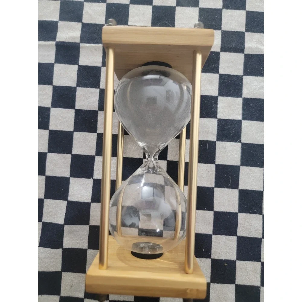 15‎ Minute Gray Sand Timer Hourglass Wood & Brass Frame Desk Decor